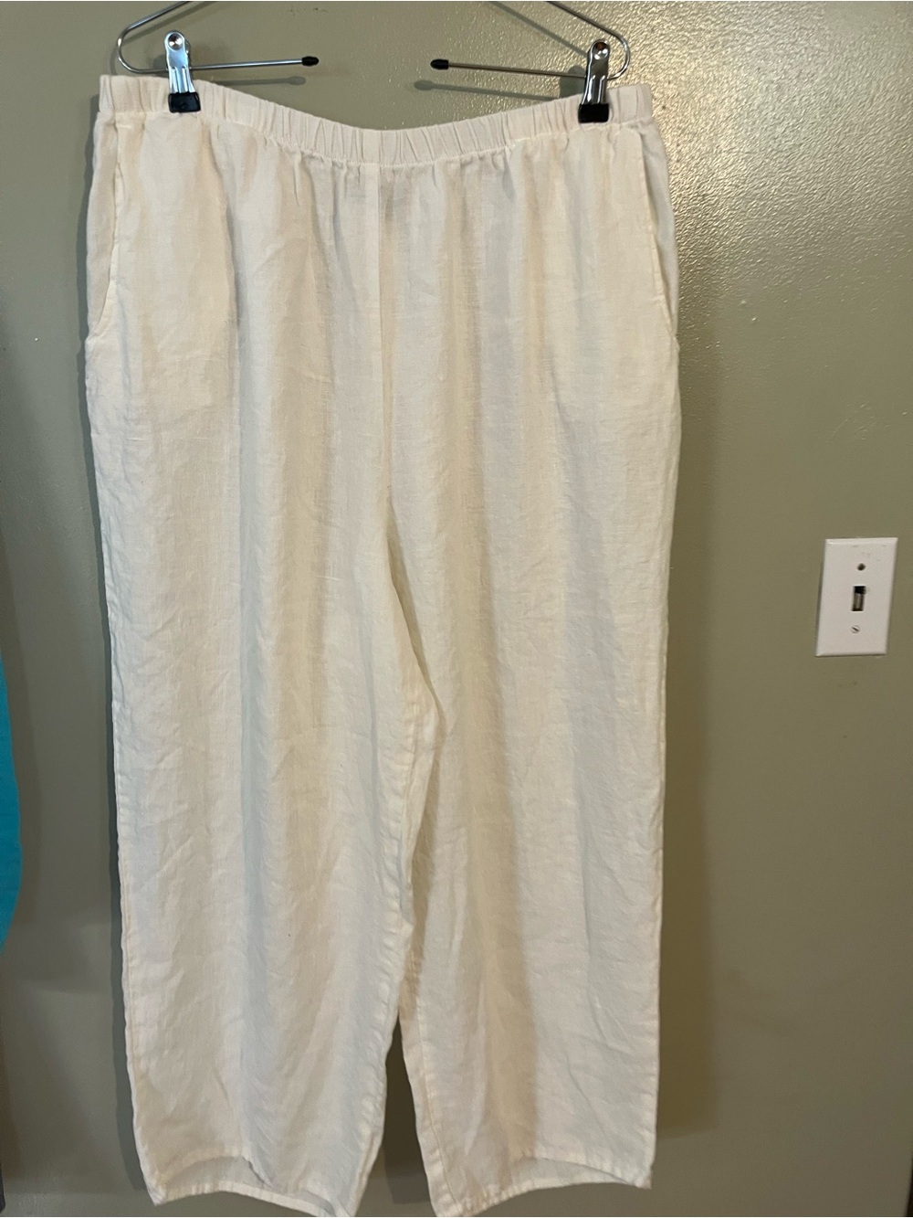 Flax Womens High Rise Lagenlook Linen Wide-Leg Pants Pull On Pockets L